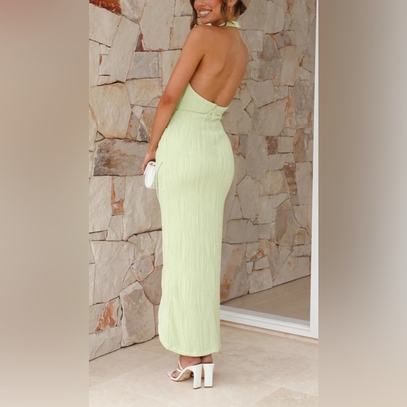 GREEN PLEATED ASYMMETRICAL FRONT MAXI DRESS - Picture 4 of 5